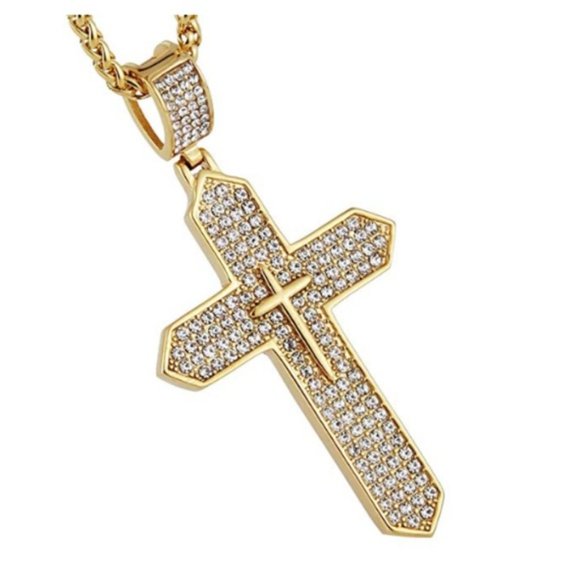 New Mens 18K "Intercross" Gold Plated Iced Out Cross - Picture 3 of 5